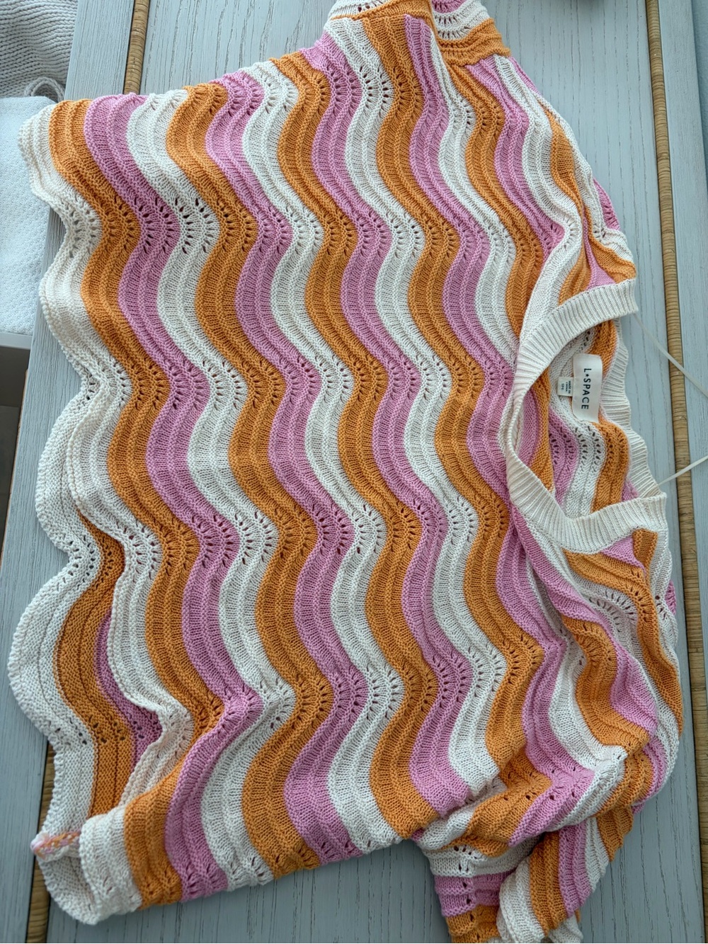 l*space Crochet Wave Knit Top - Pink, Mustard, Cream
